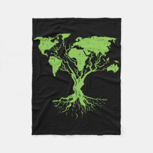 Earth Day Cute World Map Tree Pro Environment Plan Fleece Blanket