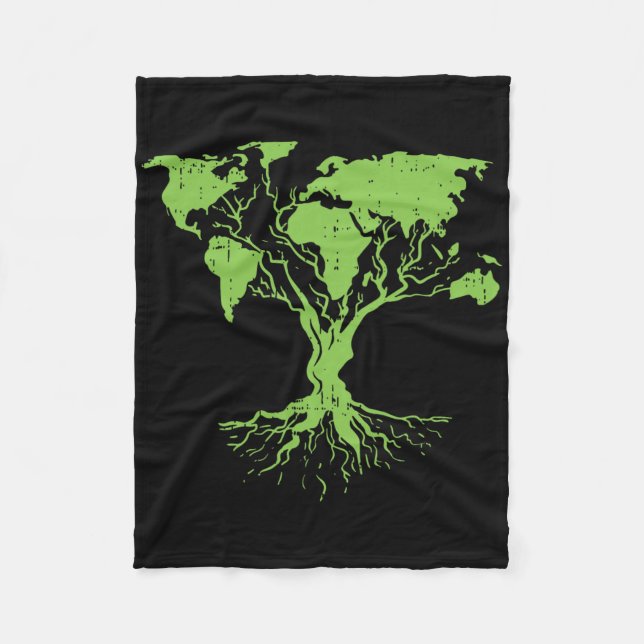 Earth Day Cute World Map Tree Pro Environment Plan Fleece Blanket (Front)