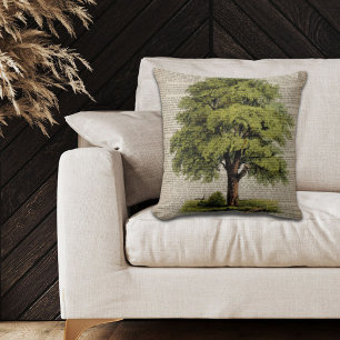 Earth Day ECO dictionary prints vintage oak tree Cushion
