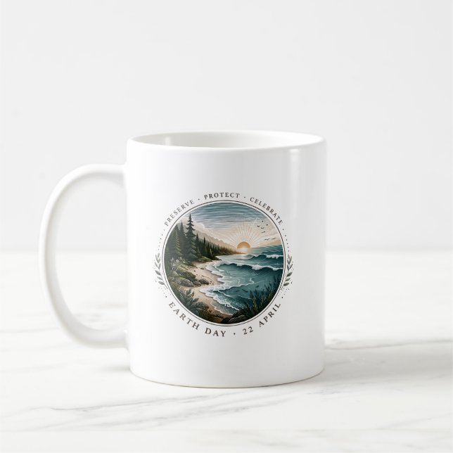 Earth Day Emblem – Nature Landscape Circle Design Coffee Mug (Left)