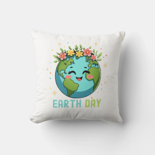 Earth Day Environment Cute Earth With Floral Cushion