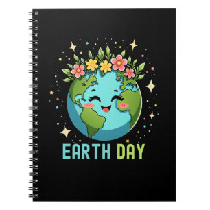 Earth Day Environment Cute Earth With Floral Notebook