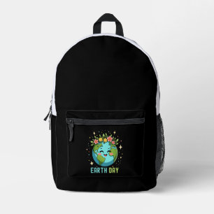 Earth Day Environment Cute Earth With Floral Printed Backpack