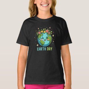 Earth Day Environment Cute Earth With Floral T-Shirt