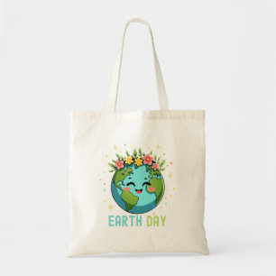 Earth Day Environment Cute Earth With Floral Tote Bag