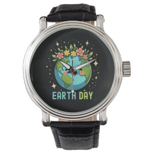 Earth Day Environment Cute Earth With Floral Watch