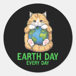 Earth Day Every Day Cat Earth Day Cat Lovers Recyc Classic Round Sticker