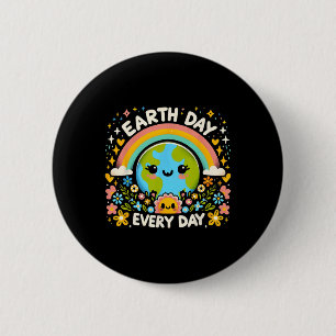 Earth Day Every Day Charming Planet With Flowers A 6 Cm Round Badge