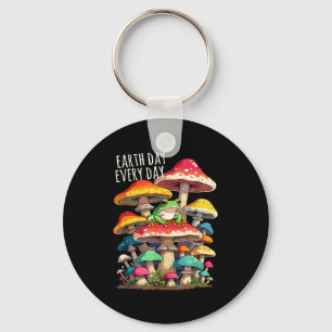 Earth day every day cute frog on mushroom key ring