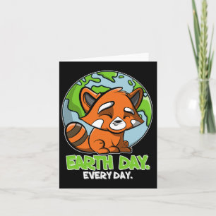 Earth Day Every Day Cute Planet And Red Panda Card