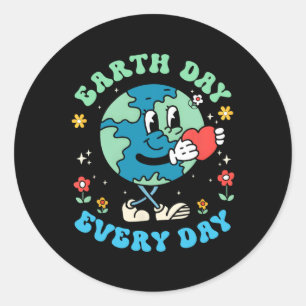 Earth Day Every Day Cute Planet Happy Earth Day Wo Classic Round Sticker