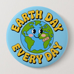 Earth Day Every Day Cute Smiling Earth Environment 10 Cm Round Badge