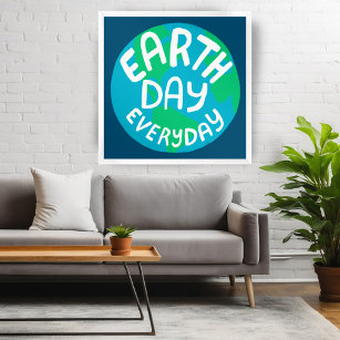 EARTH DAY EVERY DAY Handlettered Globe Planet Poster