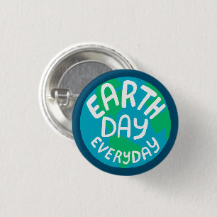 EARTH DAY EVERY DAY Handlettered Planet 3 Cm Round Badge