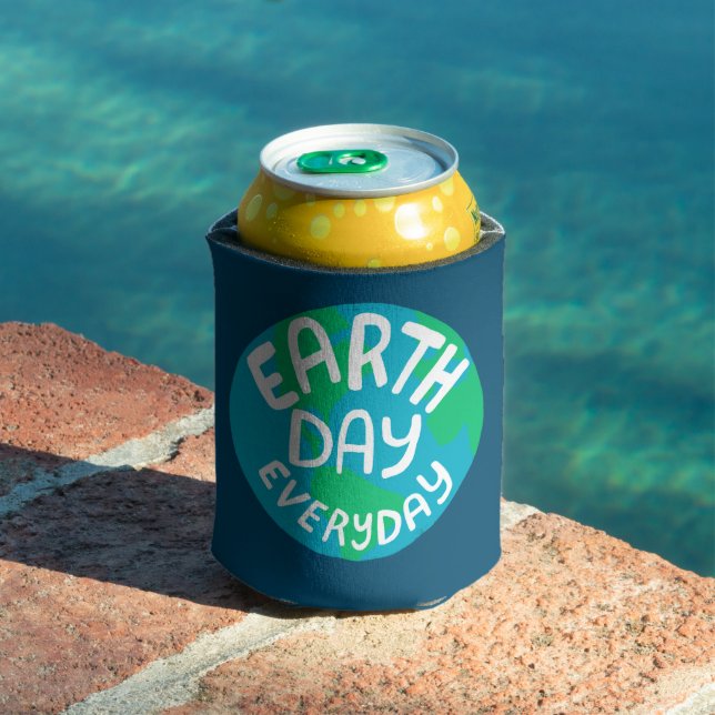 EARTH DAY EVERY DAY Handlettered Planet Can Cooler (In Situ Pool)