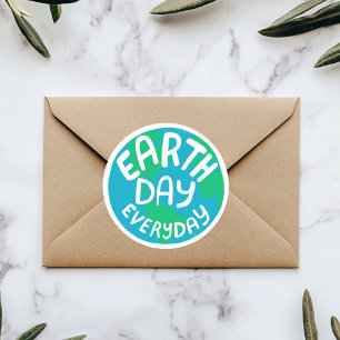 EARTH DAY EVERY DAY Handlettered Planet  Classic Round Sticker