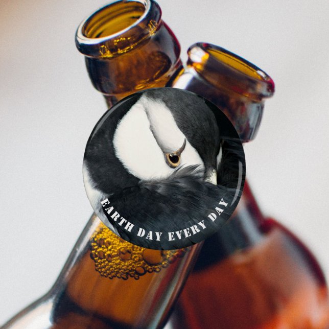 Earth Day Every Day Horned Puffin Photo Bottle Opener (In Situ Beer Bottle)