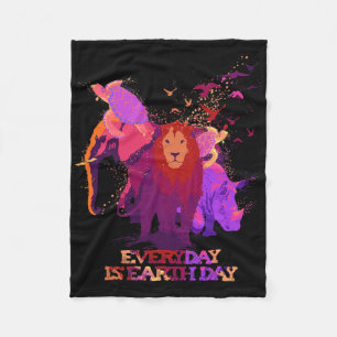 Earth Day Every Day Love Elephant Turtles Lion Rhi Fleece Blanket