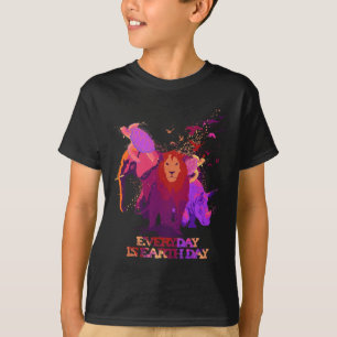 Earth Day Every Day Love Elephant Turtles Lion Rhi T-Shirt