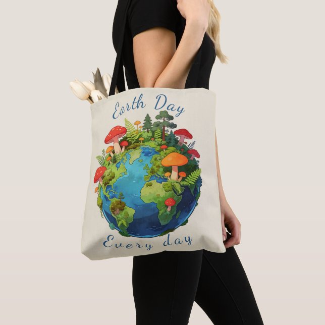 Earth Day Every Day Nature Planet Design Tote Bag (Close Up)