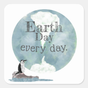 Earth Day Every Day Penguin Globe Square Sticker