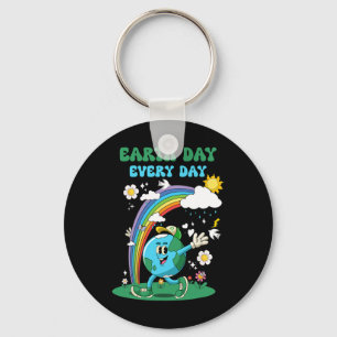 Earth Day Every Day Rainbow Globe Flowers Save The Key Ring