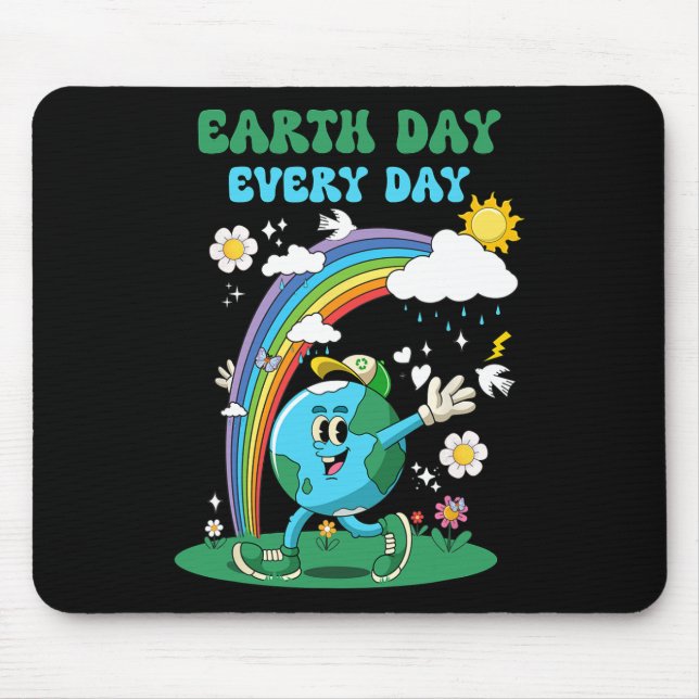 Earth Day Every Day Rainbow Globe Flowers Save The Mouse Mat (Front)