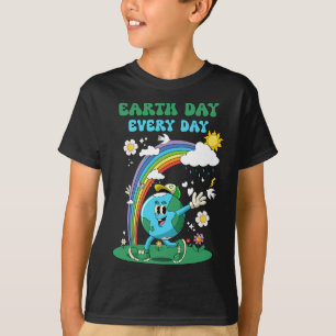 Earth Day Every Day Rainbow Globe Flowers Save The T-Shirt