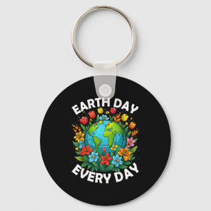 Earth Day Every Day Rainbow Globe Save The Planet Key Ring