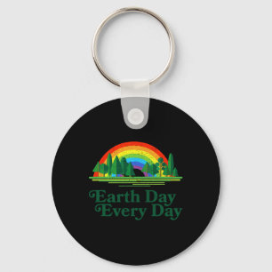 Earth Day Every Day Rainbow Trees – Retro Vintage Key Ring