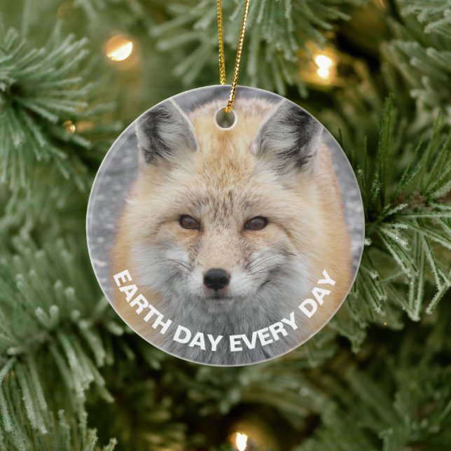 Earth Day Every Day Red Fox Photo Ceramic Tree Decoration (Tree)