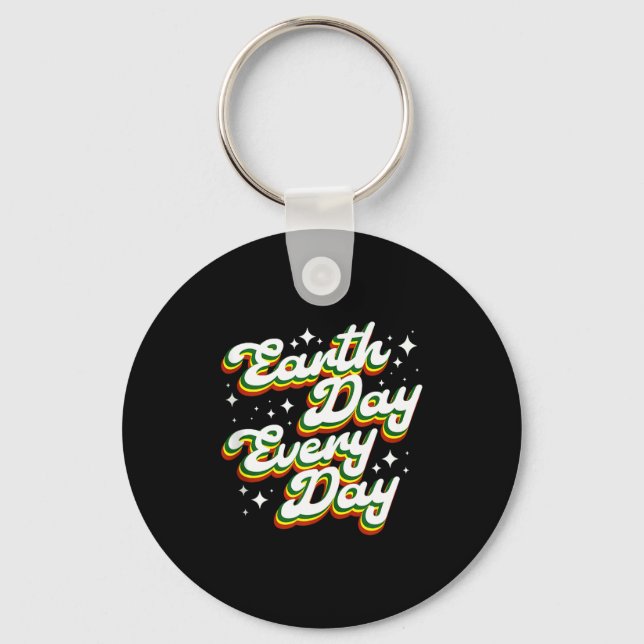 Earth day every day retro environmental planet key ring (Front)
