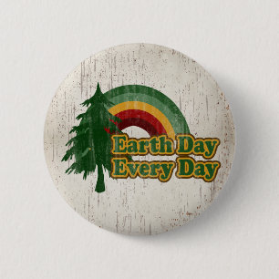 Earth Day Every Day, Retro Rainbow 6 Cm Round Badge