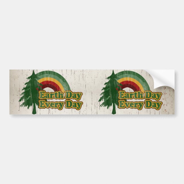 Earth Day Every Day, Retro Rainbow Bumper Sticker (Front)