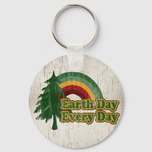 Earth Day Every Day, Retro Rainbow Key Ring