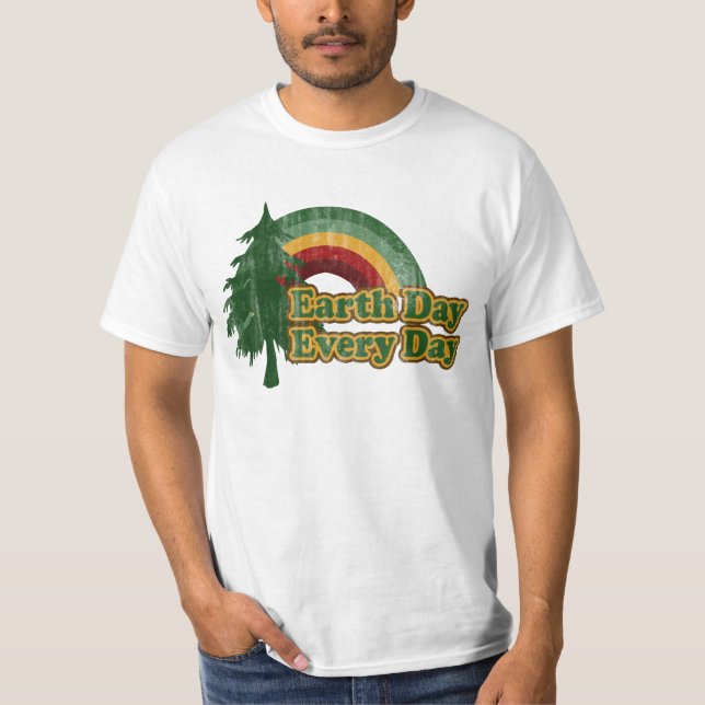 Earth Day Every Day, Retro Rainbow T-Shirt (Front)