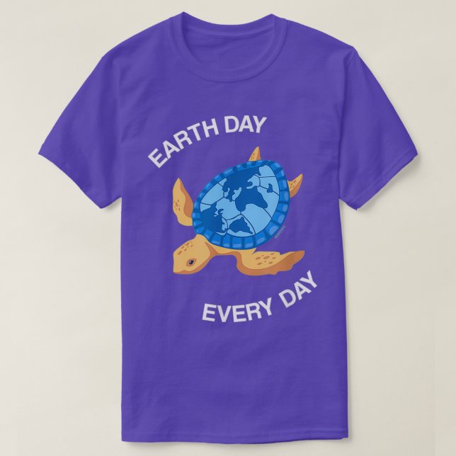 Earth Day Every Day Sea Turtle World Map Planet Gl T-Shirt (Design Front)