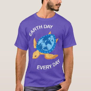 Earth Day Every Day Sea Turtle World Map Planet Gl T-Shirt