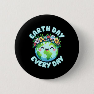 Earth Day Everyday Cute Earth Wearing Flowers Crow 6 Cm Round Badge