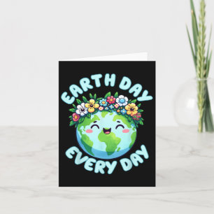 Earth Day Everyday Cute Earth Wearing Flowers Crow Card