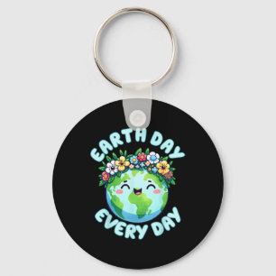 Earth Day Everyday Cute Earth Wearing Flowers Crow Key Ring