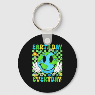 Earth day everyday funny smile face earth boys kid key ring