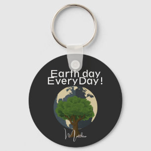 earth day everyday, go green, elegant art science key ring