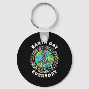 Earth day everyday peace sign floral planet men key ring
