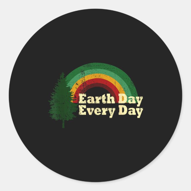 Earth Day Everyday Rainbow Pine Tree  Classic Round Sticker (Front)