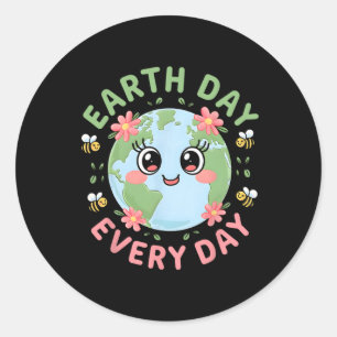 Earth Day Everyday Retro Environmental Women Earth Classic Round Sticker
