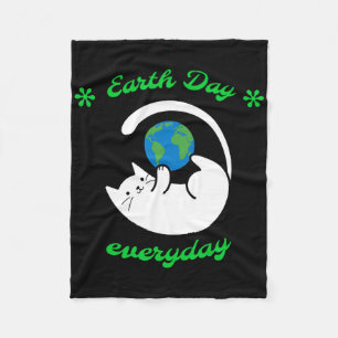 Earth Day Everyday Save The Earth Funny Cat Every  Fleece Blanket