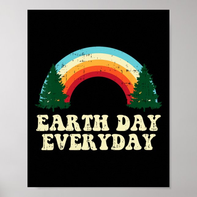 Earth Day Everyday Trees Rainbow Retro Environment Poster (Front)