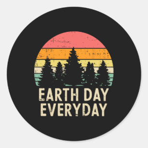 Earth Day Everyday Trees Retro Nature Environmenta Classic Round Sticker