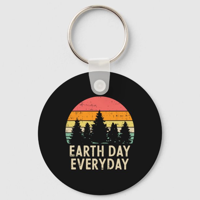 Earth Day Everyday Trees Retro Nature Environmenta Key Ring (Front)